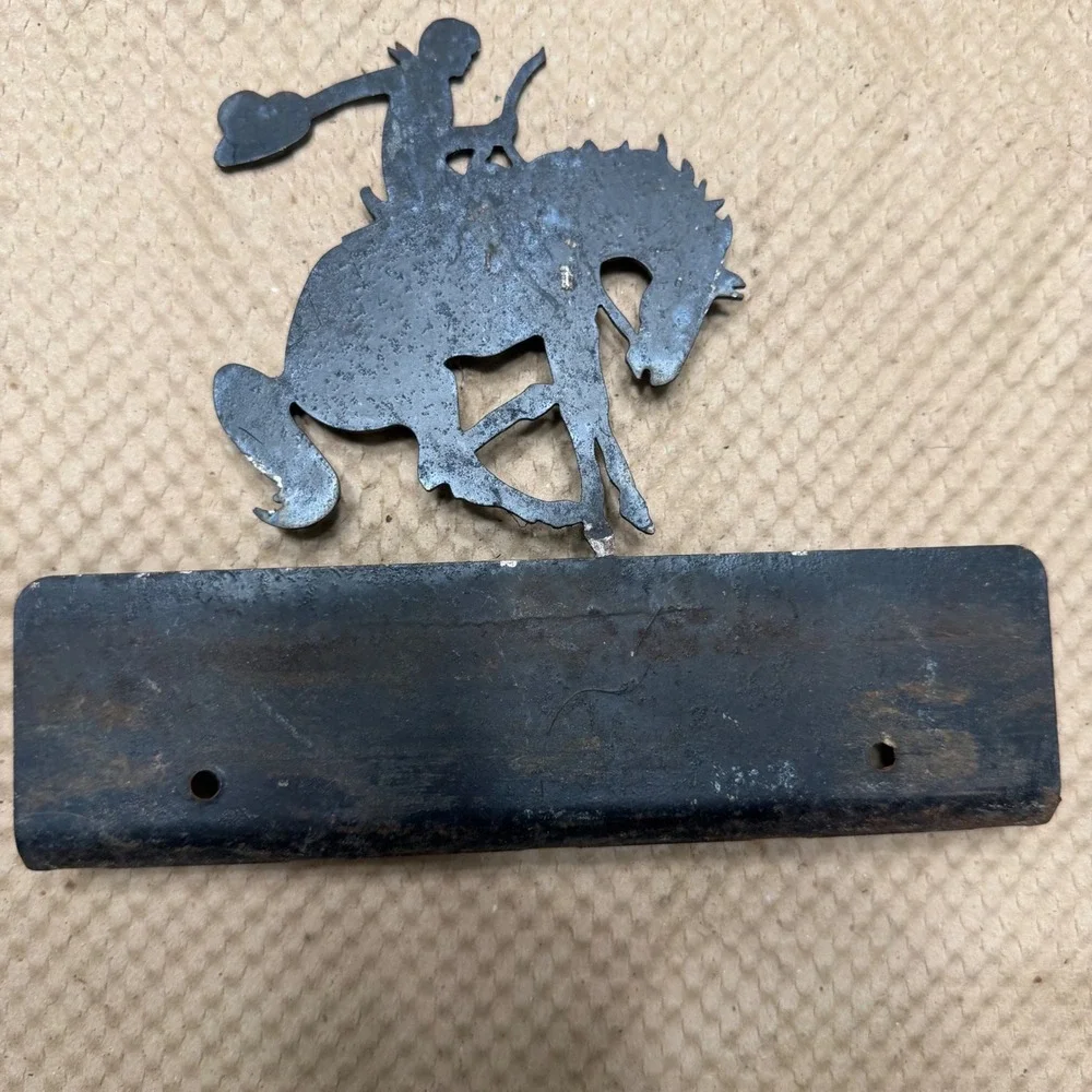 Vintage Metal Bucking Bronco Cowboy Wall Hook Rack Rustic Black Key Hat Holder